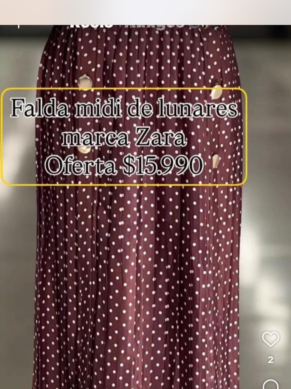 Zara Burgundy Polka Dot Midi Skirt with Gold Buttons - Picture 3 of 4